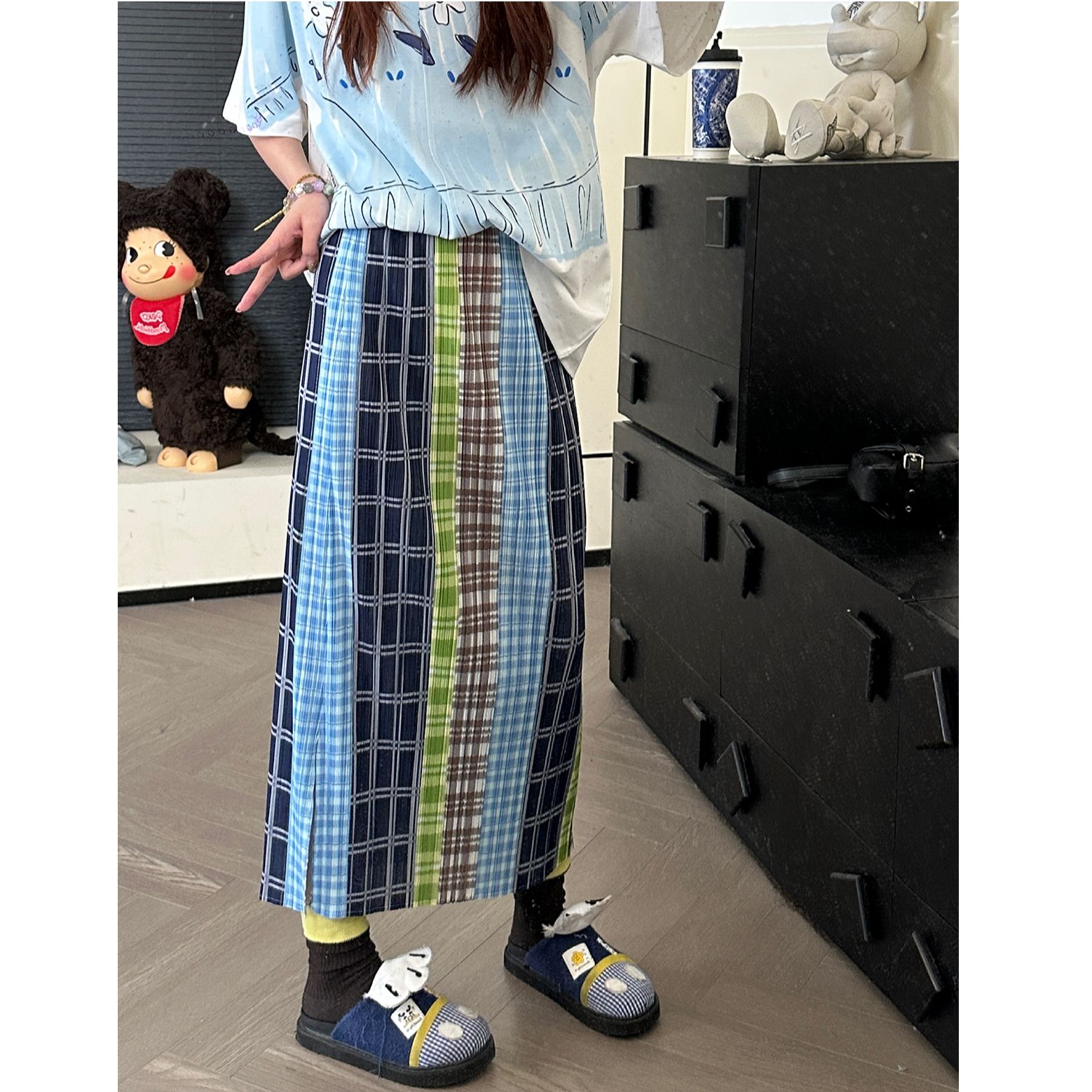 CHACHA【夏日的来信】休闲时尚百搭彩色条纹半身裙