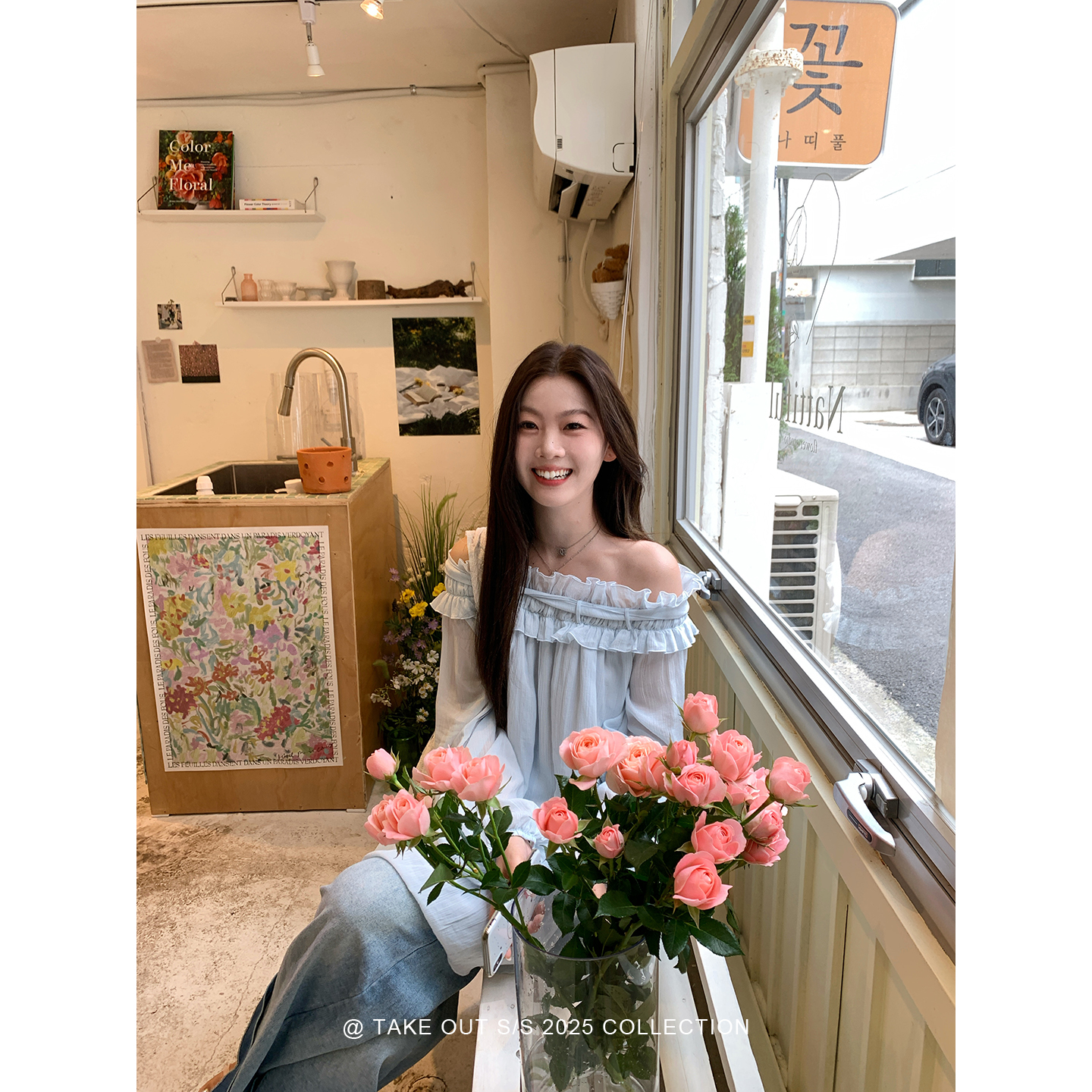 外卖到了「蓝雾岛屿」设计感露肩长袖一字肩吊带衬衫上衣WM5DSC16