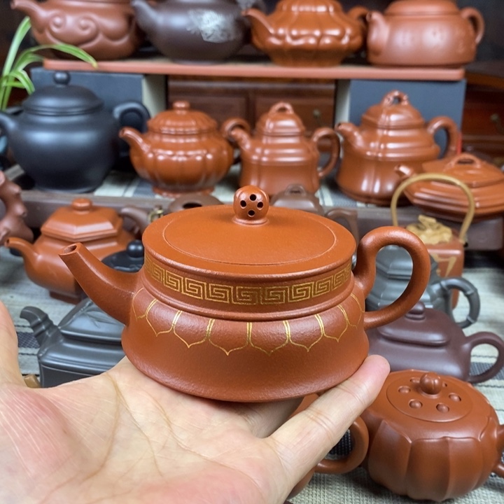 紫砂茶壶禅玉230CC原矿老红土描金丝特价