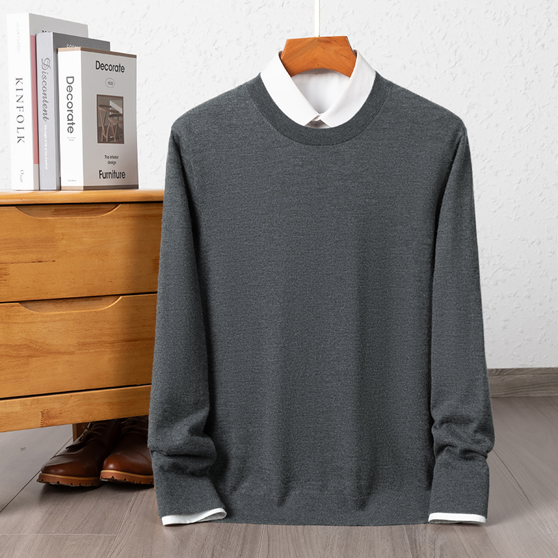 18针精纺纯山羊绒男士毛衣针织商务休闲针织衫保暖冬季圆领长袖