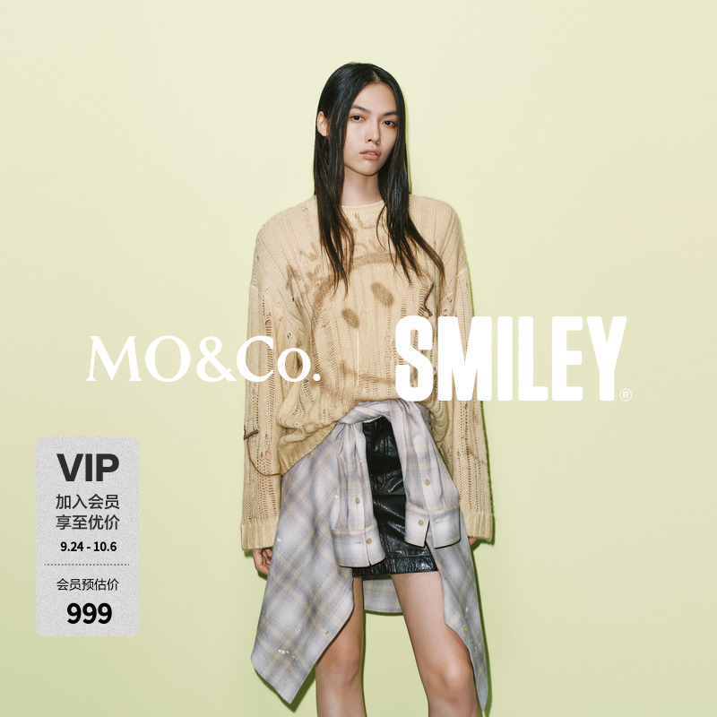 【SMILEY联名】MOCO毛衣冬破洞绵羊毛牦牛绒MBE4SWT077