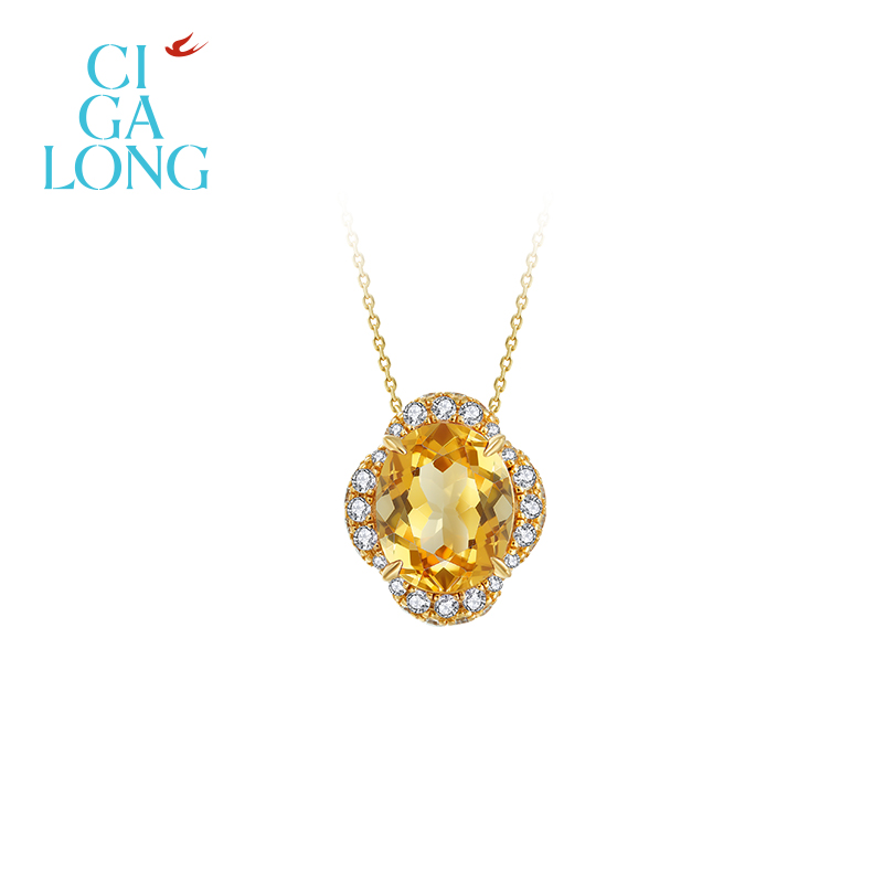 CIGALONG海棠窗黄水晶戒指/项链/耳钉