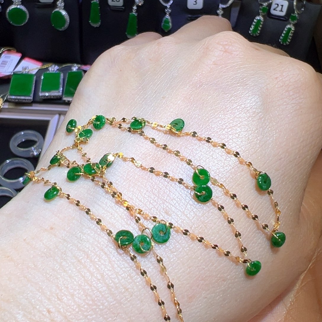 翡翠颈饰18K金镶嵌子*鱼满天星45厘米