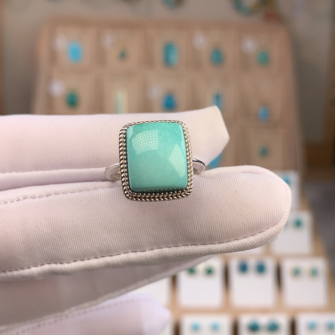 你***福绿松石银S925镶嵌戒指