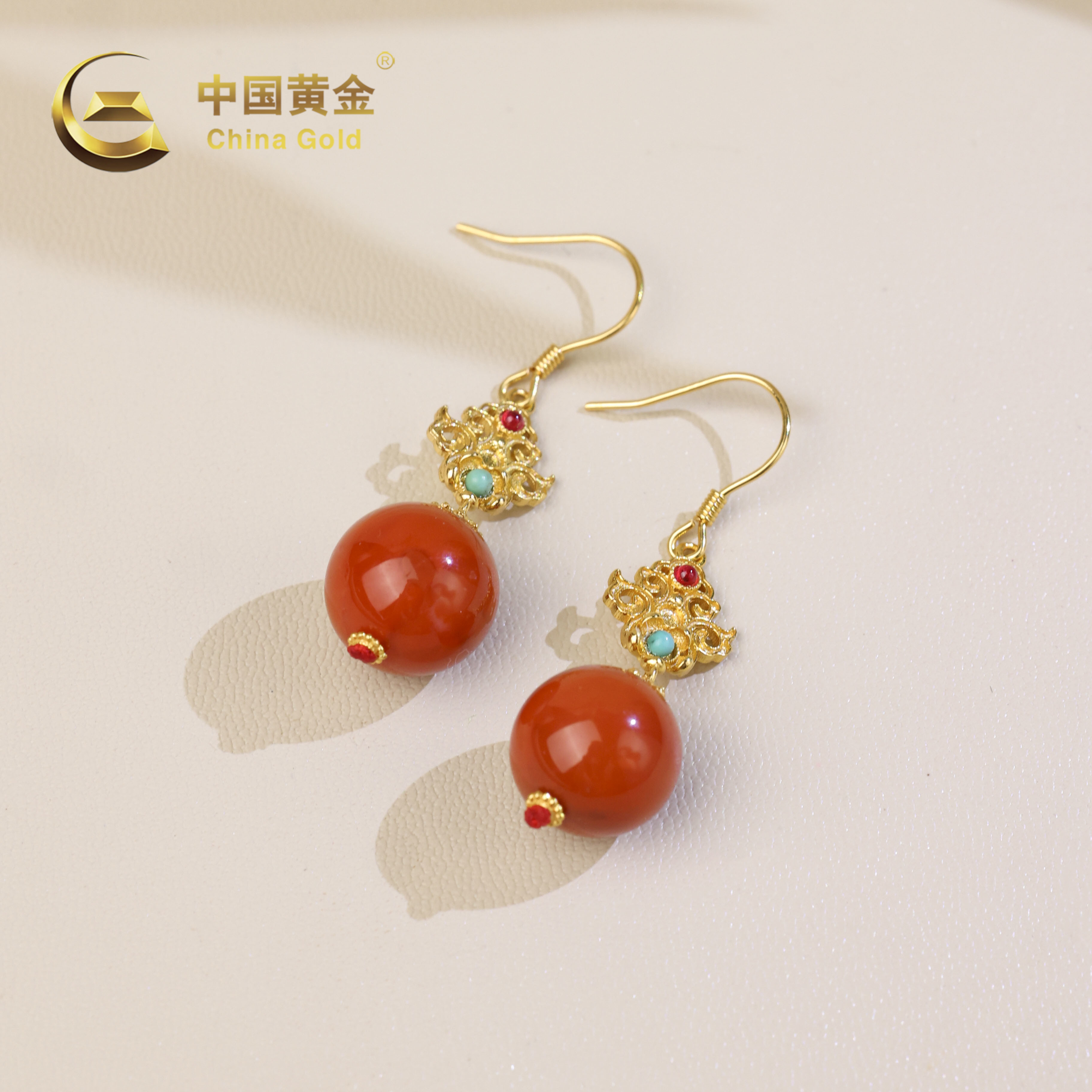 【中国黄金】阳运 | 南红*耳饰*S925银镶嵌-R1898-臻
