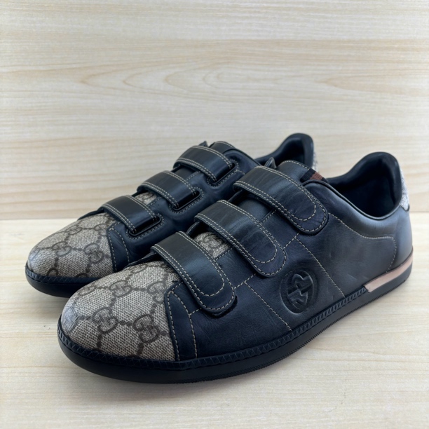 95新 GUCCI/古驰 客户寄售/棕色双G互扣老花半印魔术贴板鞋男款