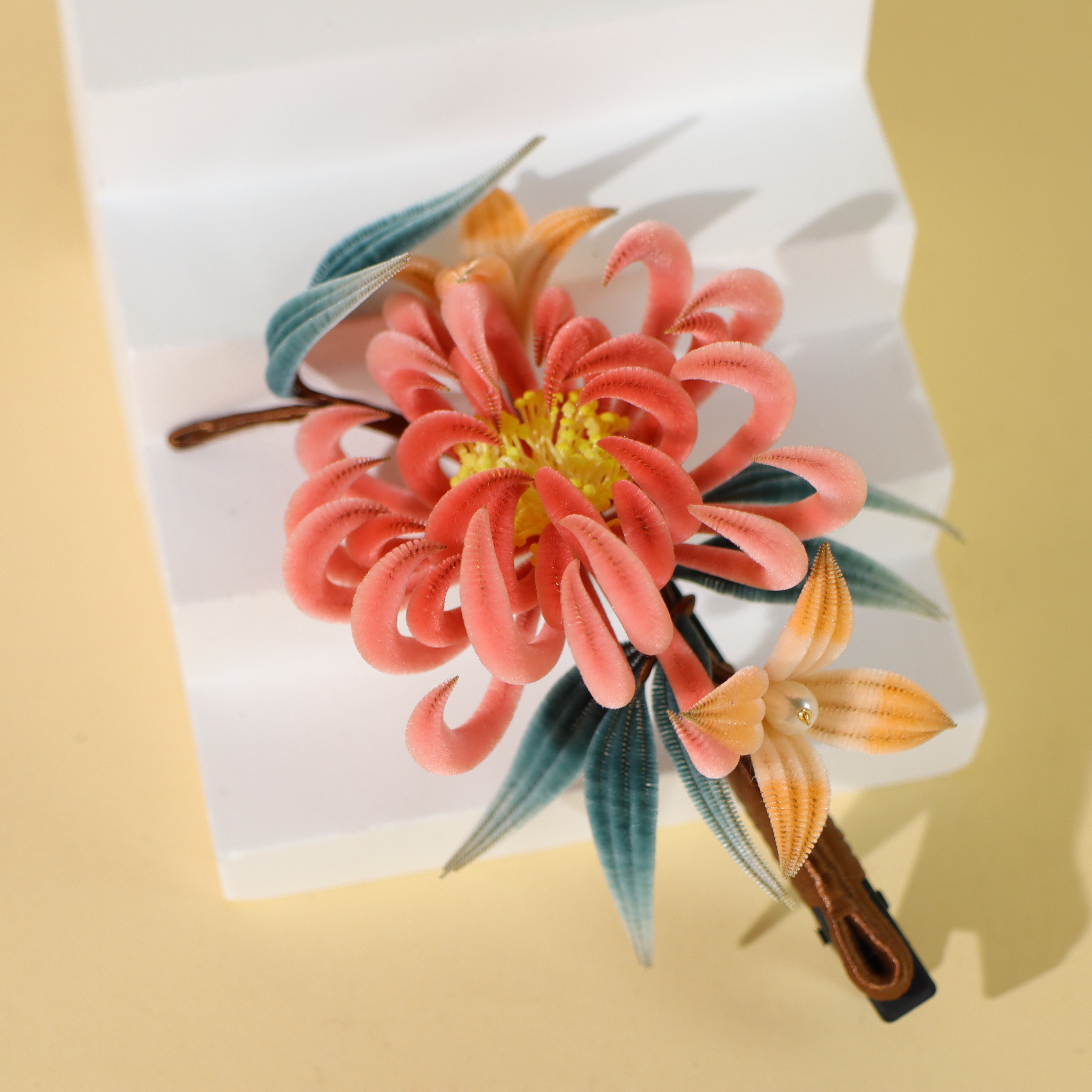 非遗绒花胖绒菊花发夹