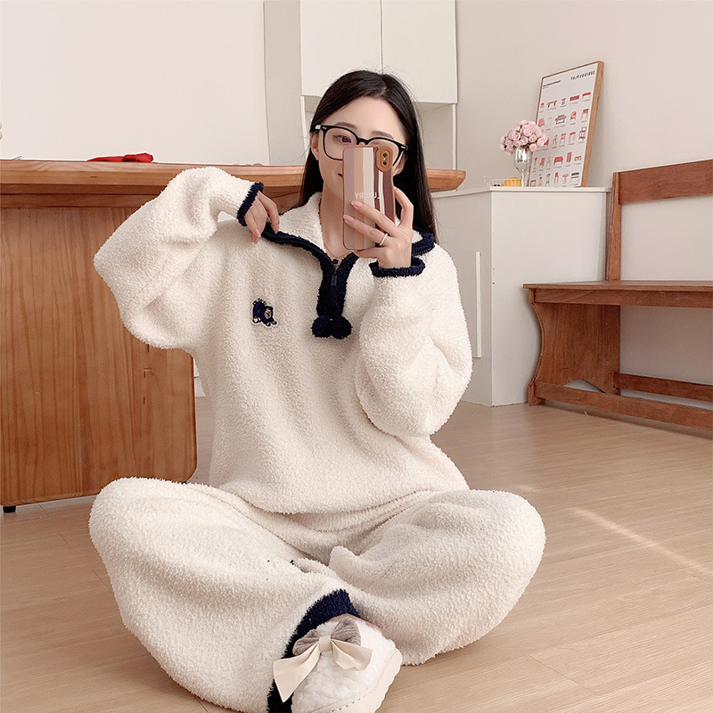 【TW趴趴熊】2025冬季新款半边绒软绵绵睡衣女套装保暖可外穿家居服