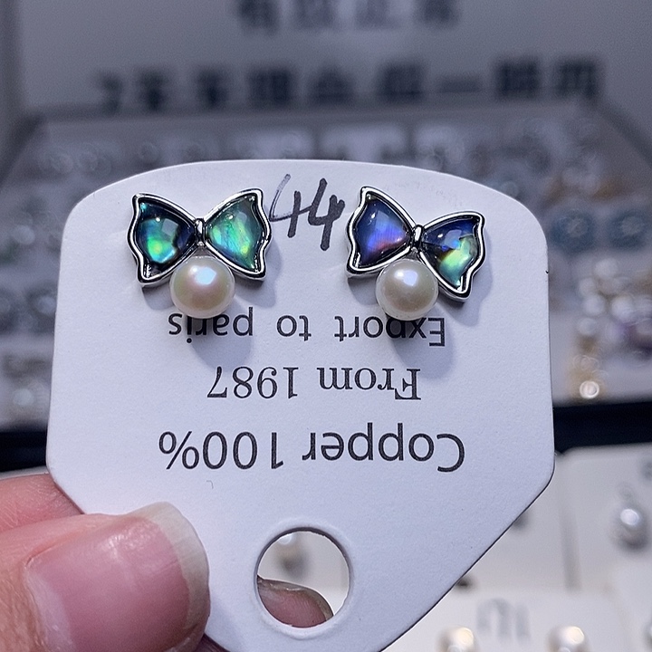 耳饰银S925镶嵌淡水珍珠