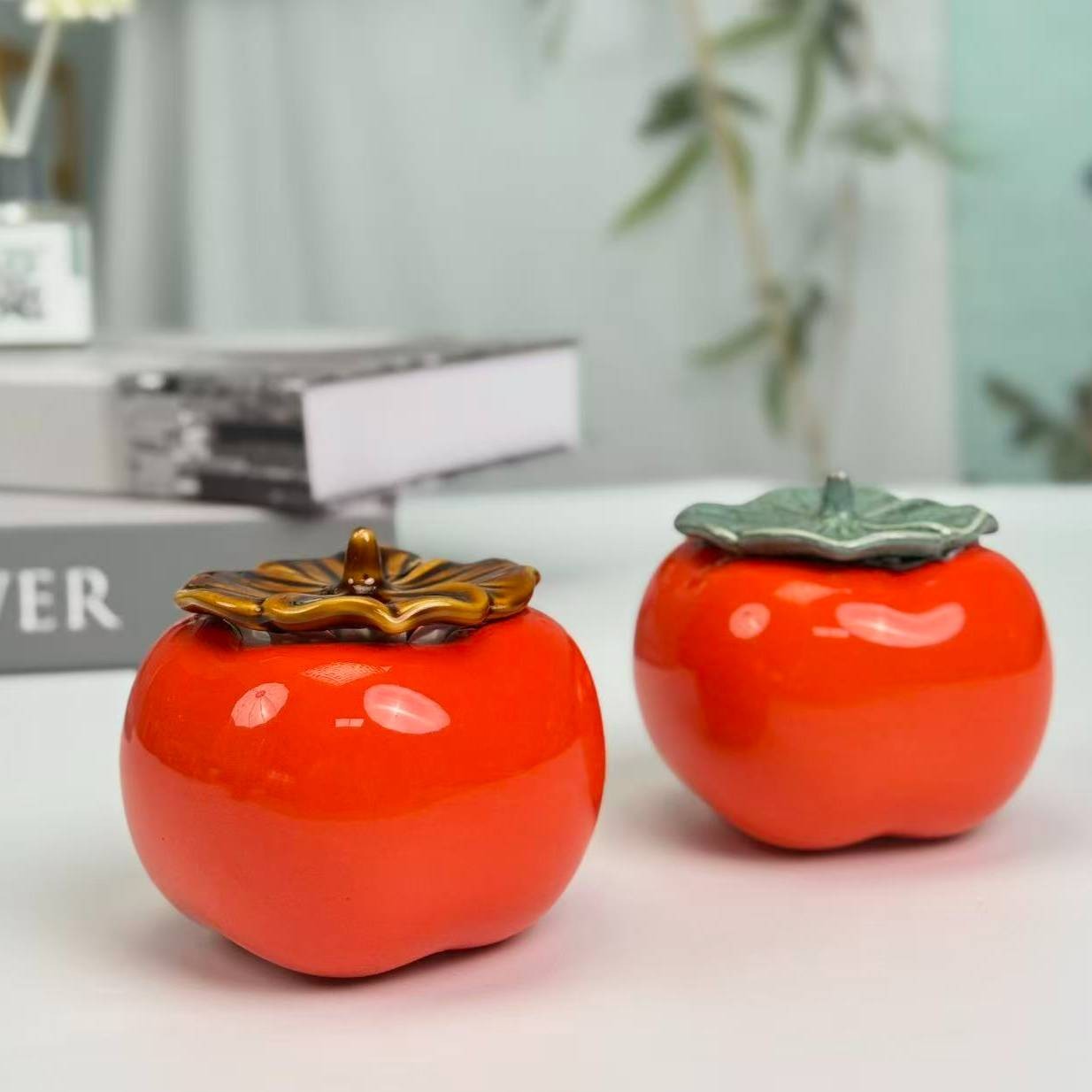 柿子茶叶罐【咖盖+绿盖】两个 C0046