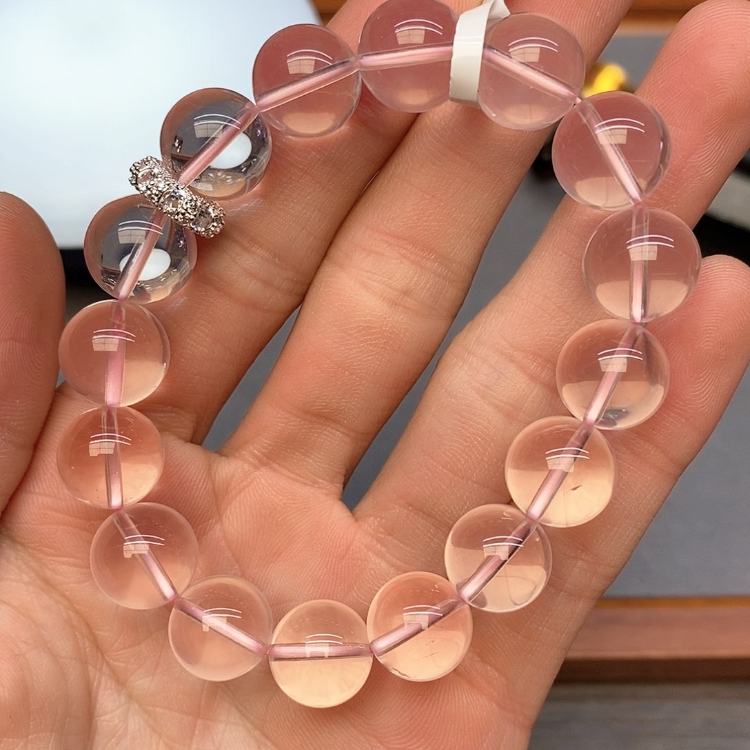 水晶手链未镶嵌21粉水晶12mm