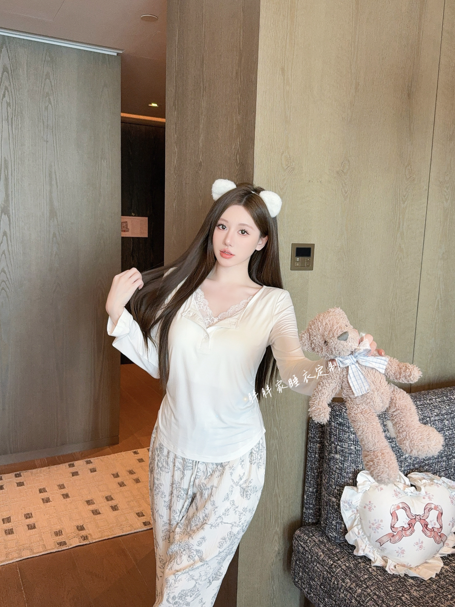 【极简巴黎】纯欲风睡衣女带胸垫秋季长袖代尔棉家居服气质可外穿