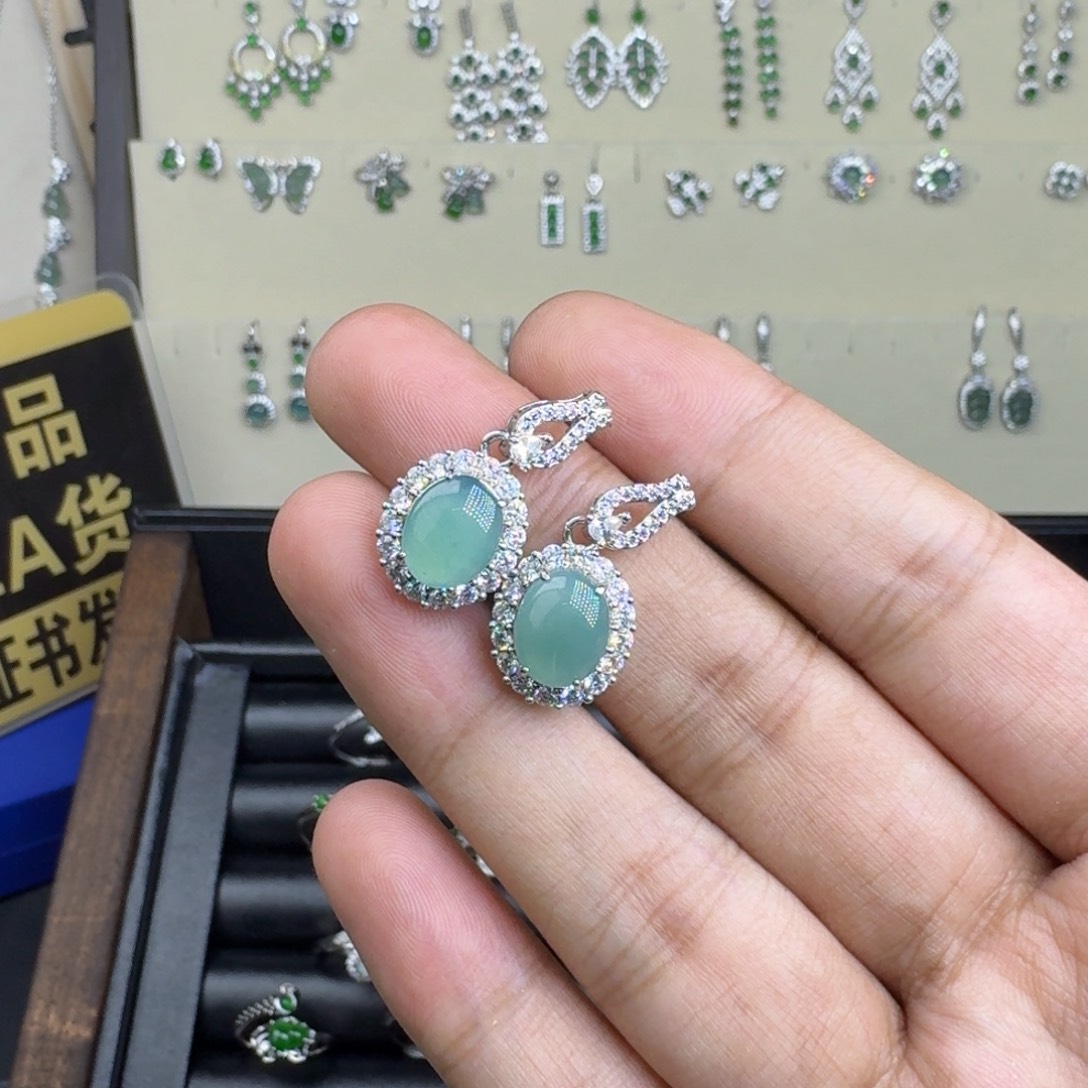 翡翠银S925镶嵌耳饰81