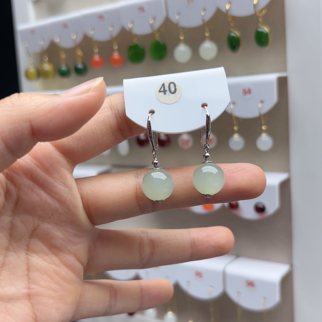 银S925镶嵌和田玉耳饰