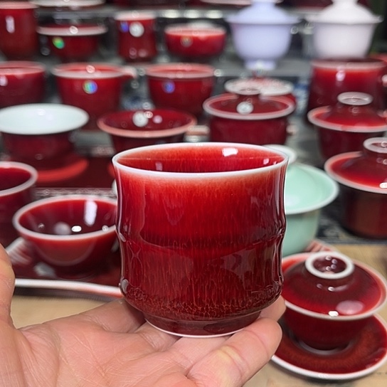 景德镇陶瓷红马坊竹节杯