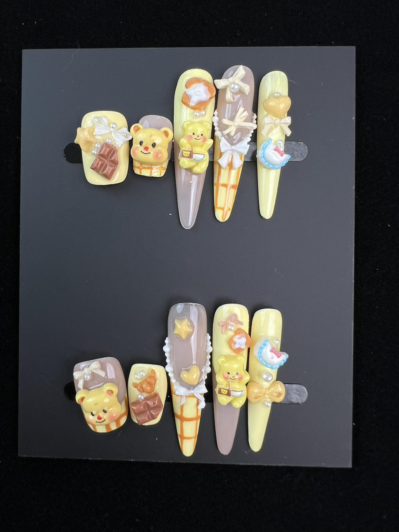 【柔黄甜熊】立体小熊巧克力蝴蝶结甜系美甲