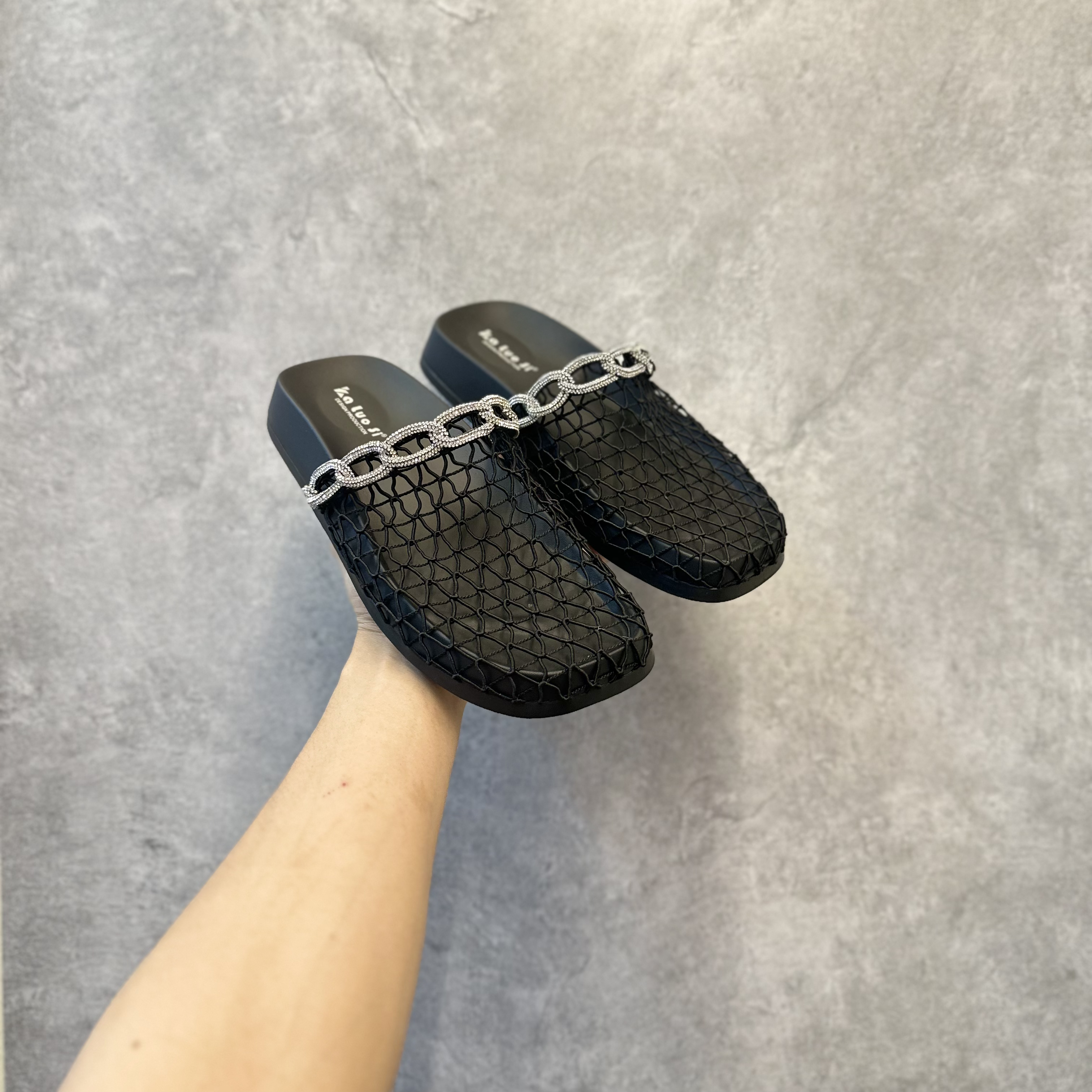 2025新款高品质广州鞋 编织网面厚底水钻镂空包头拖巨舒服百搭