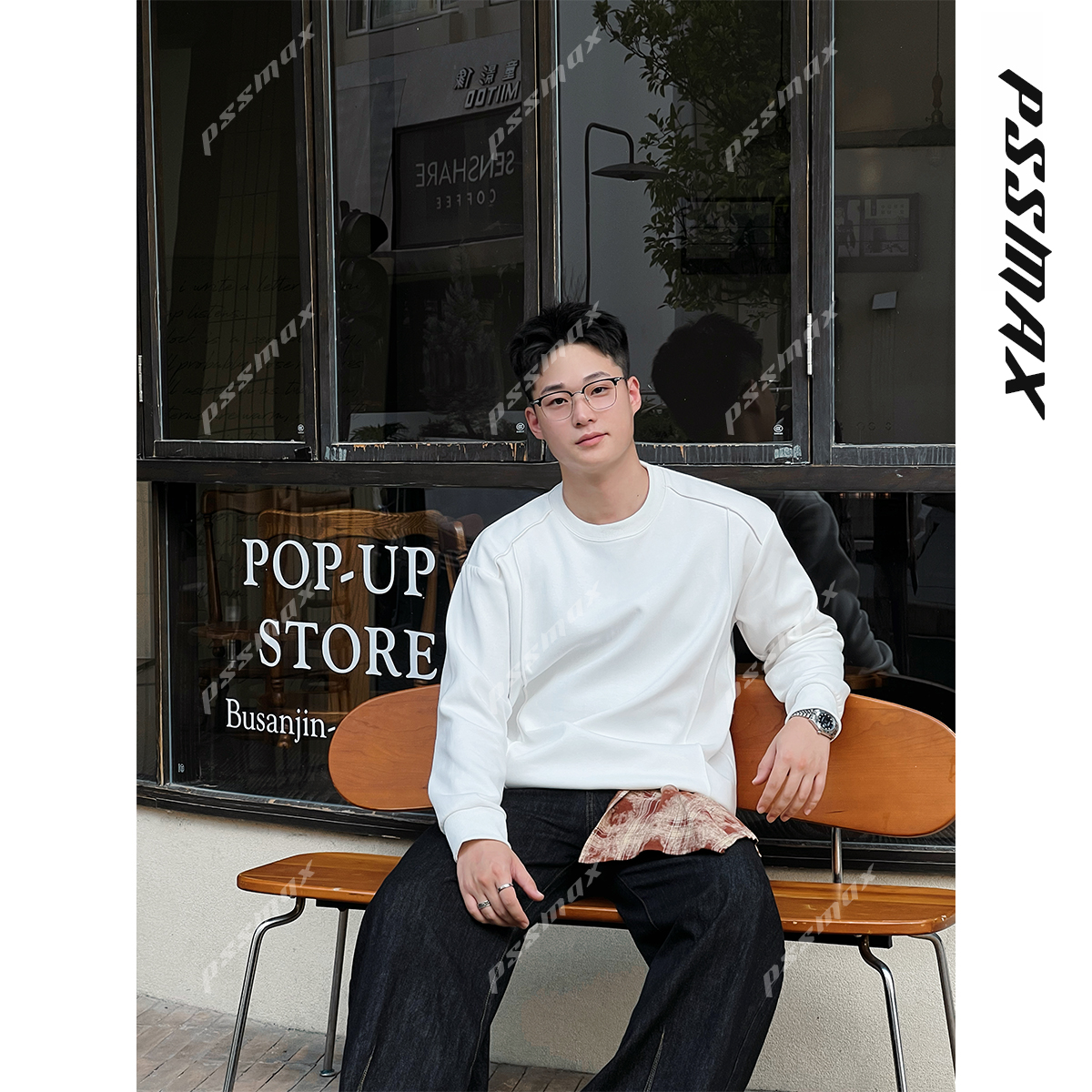 【现货】胖俗俗pssmax【立体线条解构】2026春季拼接圆领休闲卫衣男商品图