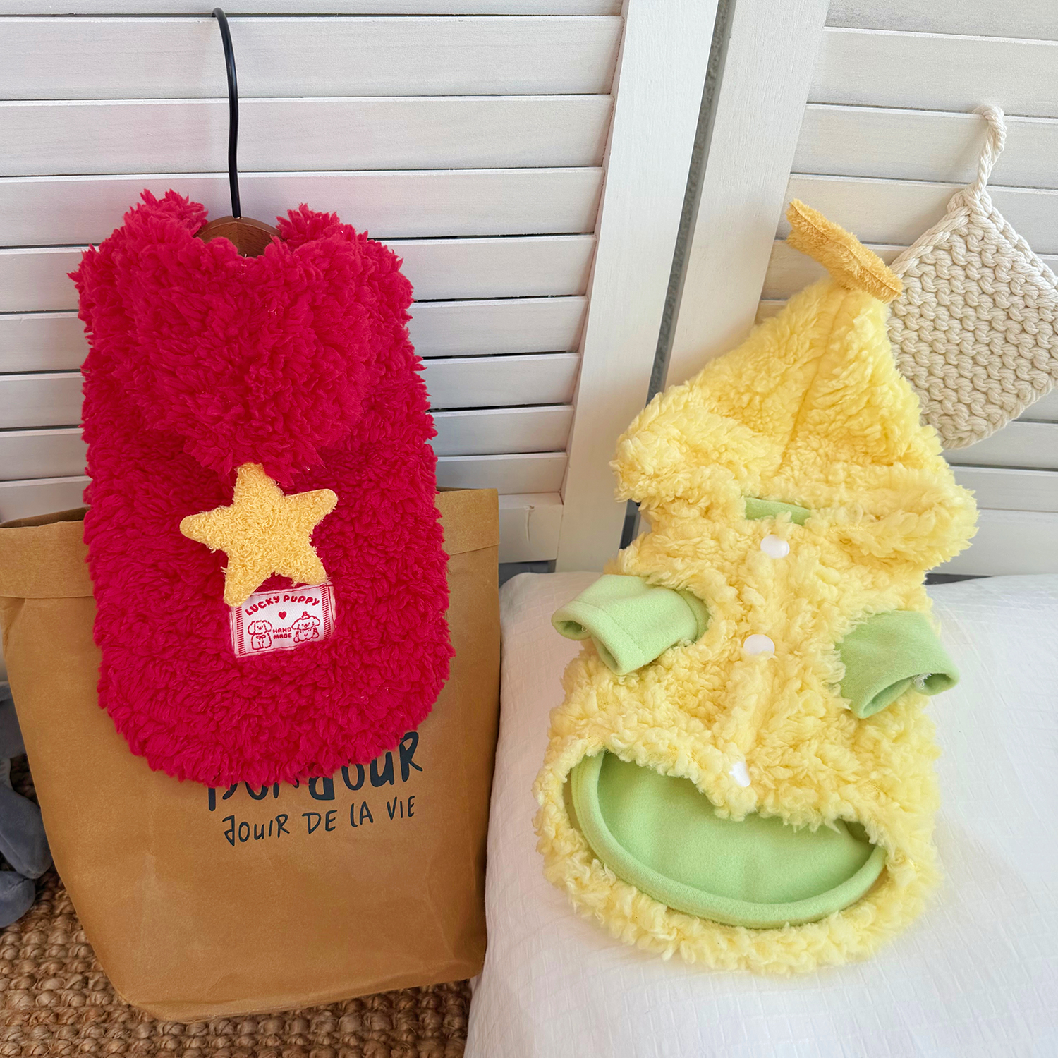 原创星星帽马甲秋冬宠物狗狗猫咪衣服加绒加厚保暖睡衣居家比熊