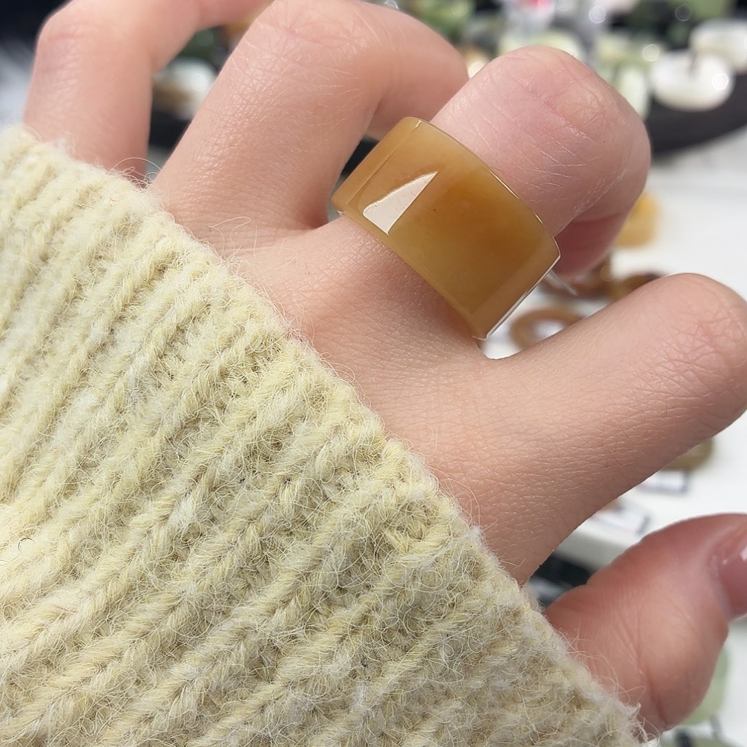 《***》和田玉未镶嵌戒指S107蜜橘糖直切18.4