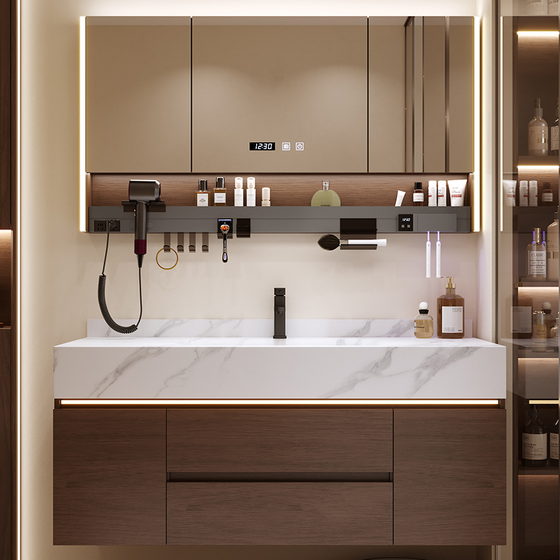 中古风岩板热弯一体盆卫生间浴室柜组合定制洗手洗漱洗脸盆卫浴