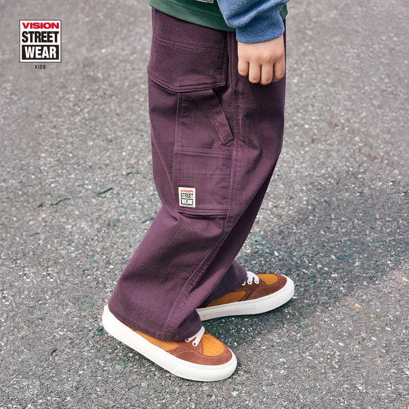 VISIONKIDS美式复古街头服装宽松梭织长裤休闲裤直筒儿童