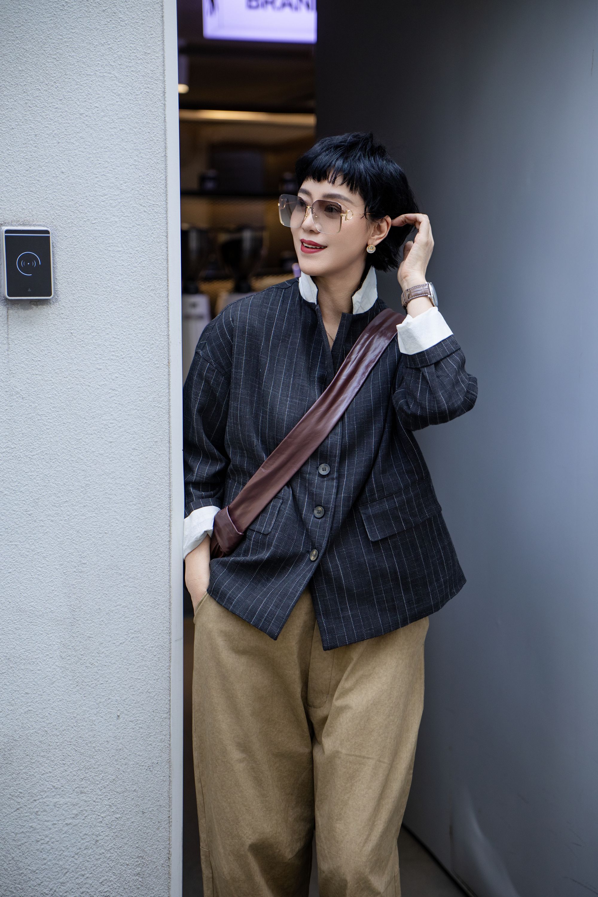 Li Wang/里望设计师款   日系复古条纹肌理质感西服外套