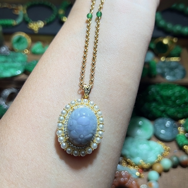 翡翠颈饰银S925镀金镶嵌