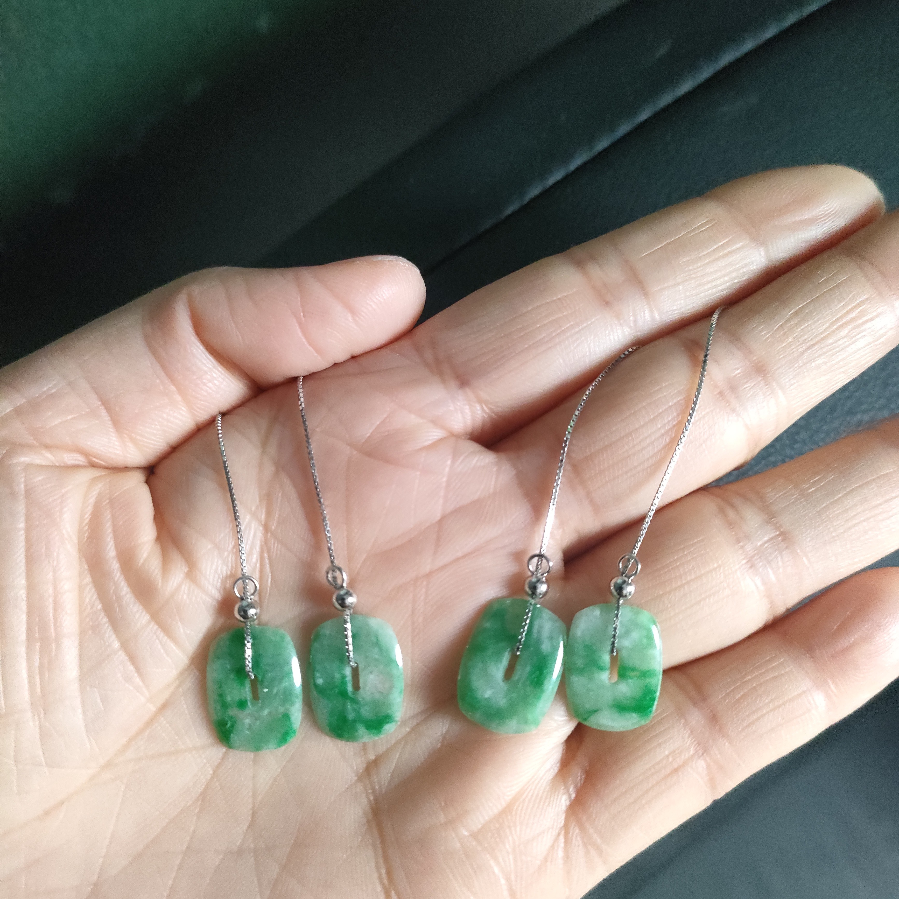 天然缅甸翡翠A货耳饰S925银耳线镶嵌（福贝贝）