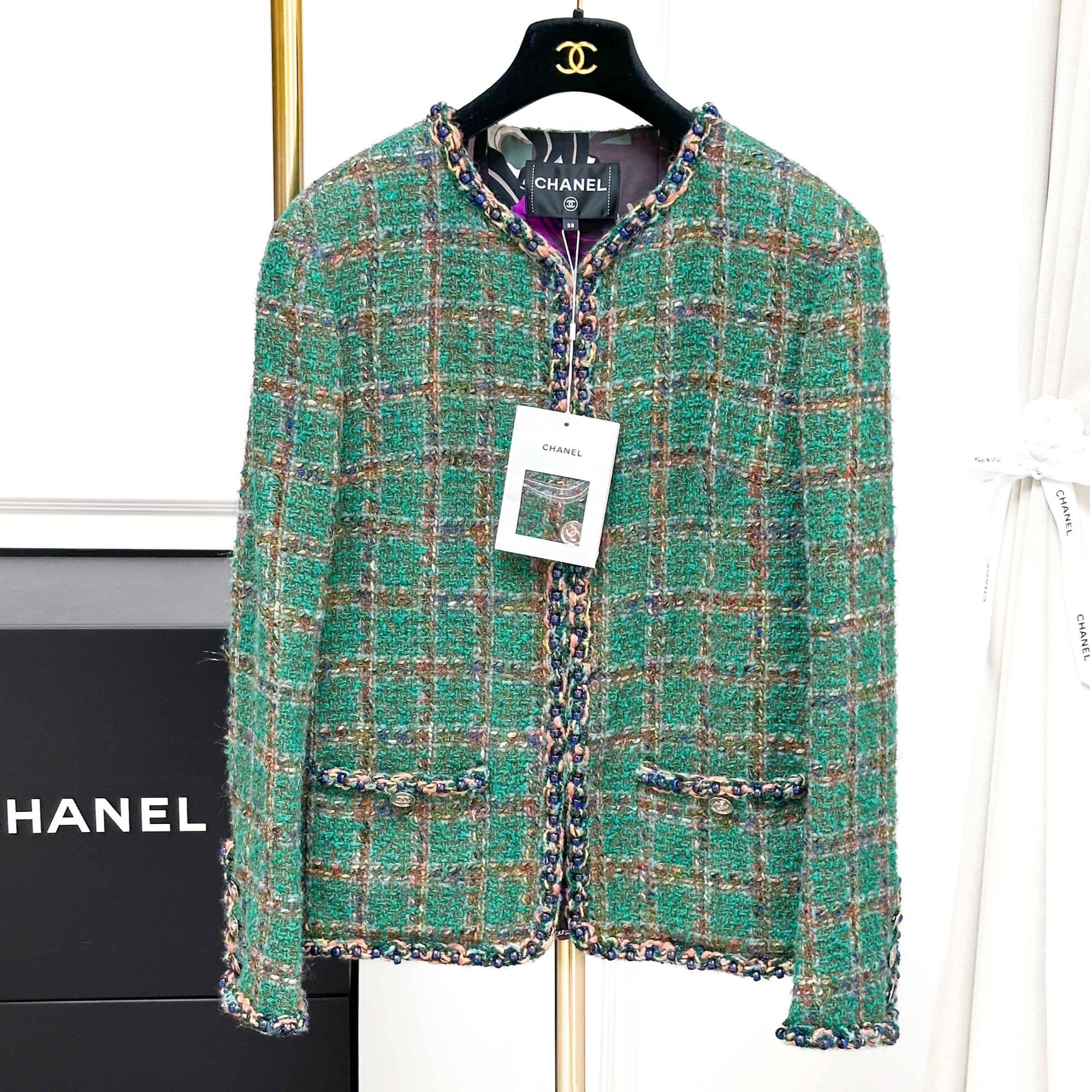 99新 Chanel/香奈儿  38码 深绿色混色 长袖 编织 外套 