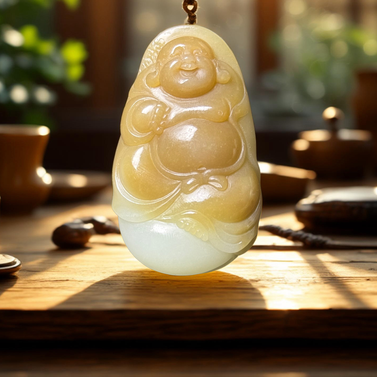 天然和田玉新疆且末糖白佛公弥勒油润细腻挂件吊坠一物一证
