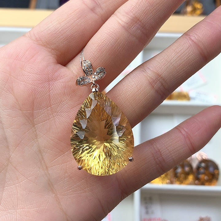 黄晶颈饰银S925镶嵌C***寇天然黄水晶