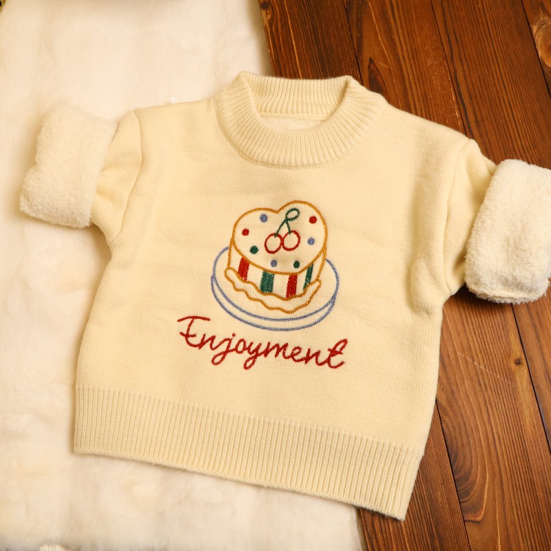 2505一体绒女童毛衣秋冬套头打底衫 毛线小童洋气圆领韩版女宝宝 