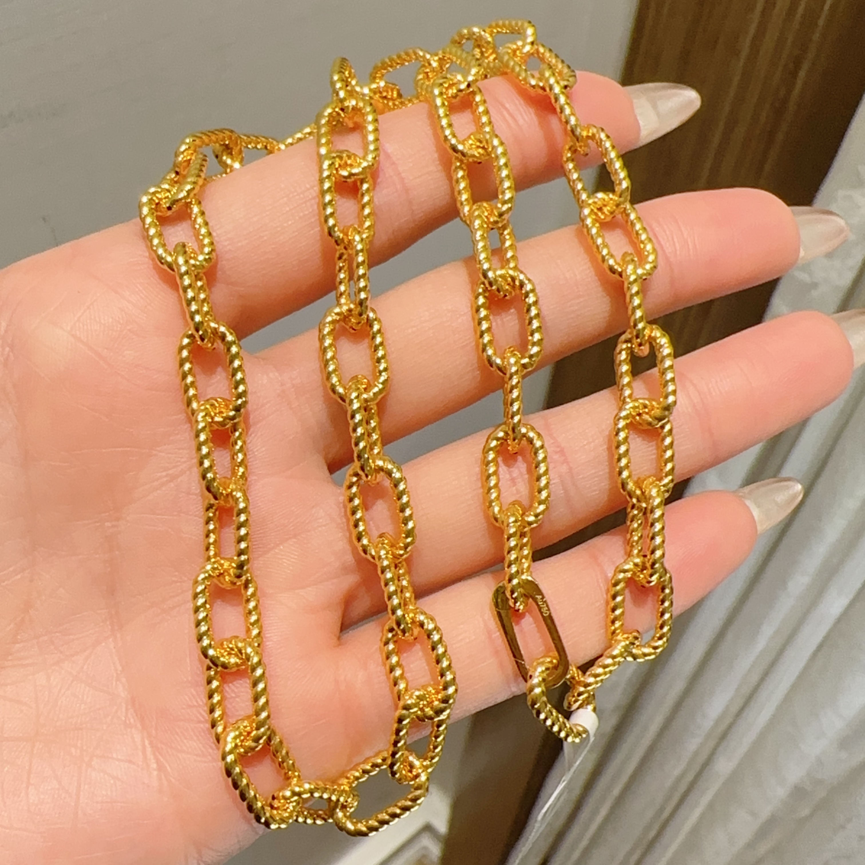 【专场专供】18k金｜麻花纹环环相扣环运项链 45cm