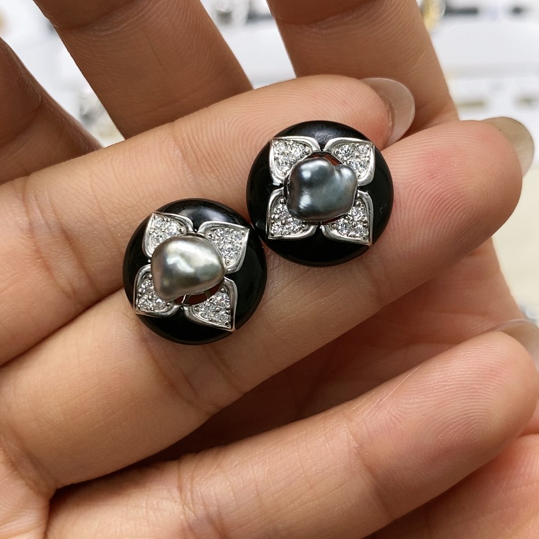 海水珍珠耳饰银S925镶嵌