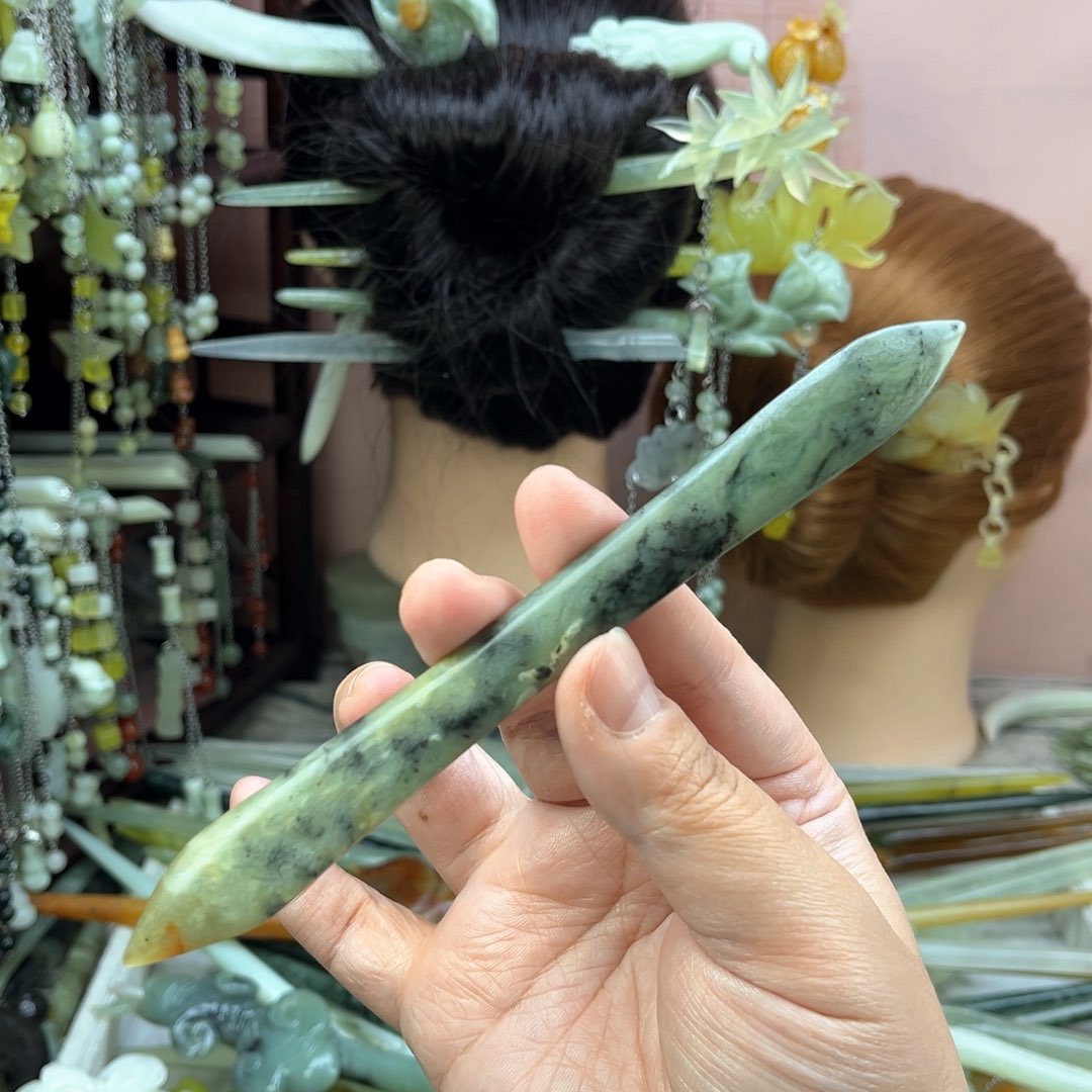 蛇纹石玉发饰未镶嵌长度16厘米左右