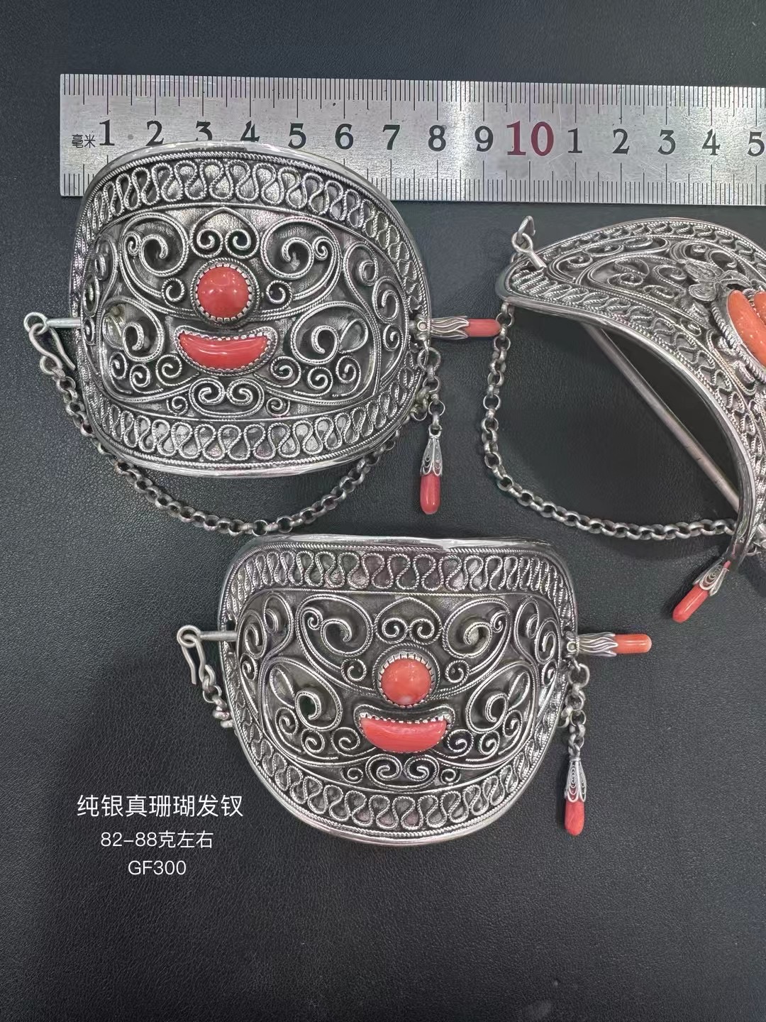 民族纯银真宝石发卡