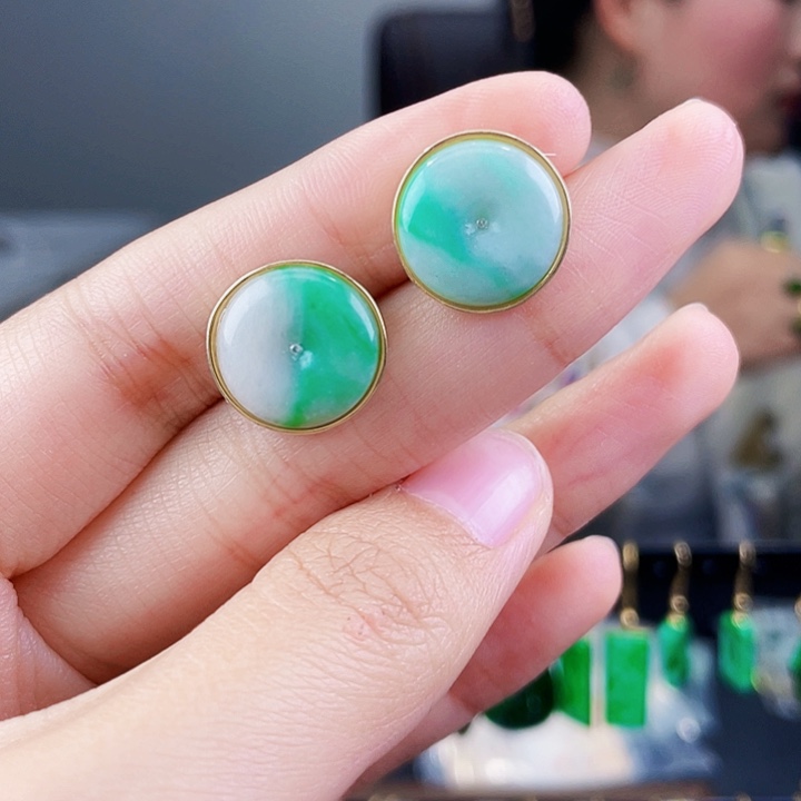 翡翠耳饰银S925镶嵌饰品