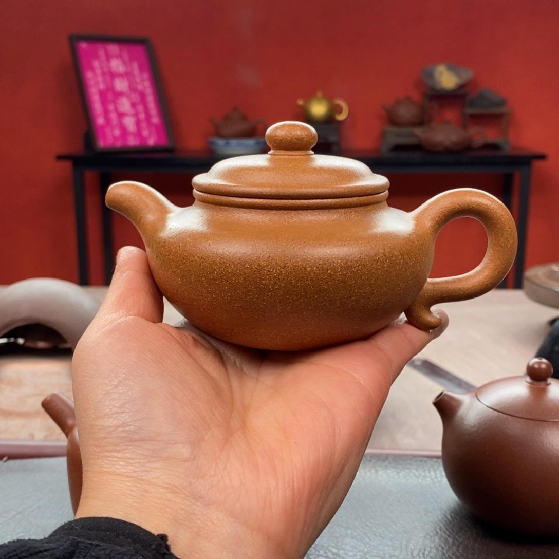 紫砂茶壶老宕口黄金段仿古220cc全手