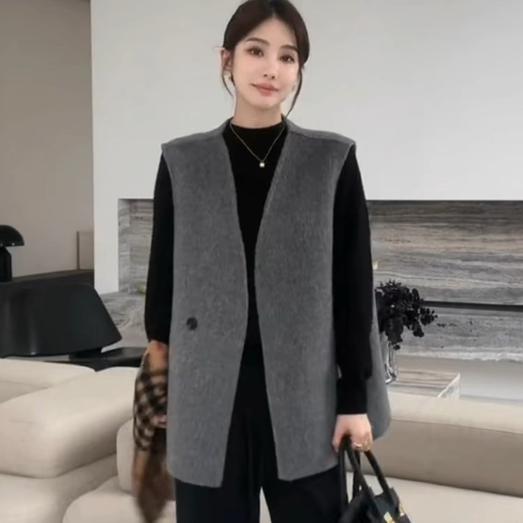 流行爆款灰色毛呢马甲欧货马夹洋气高端加厚外穿背心秋冬季