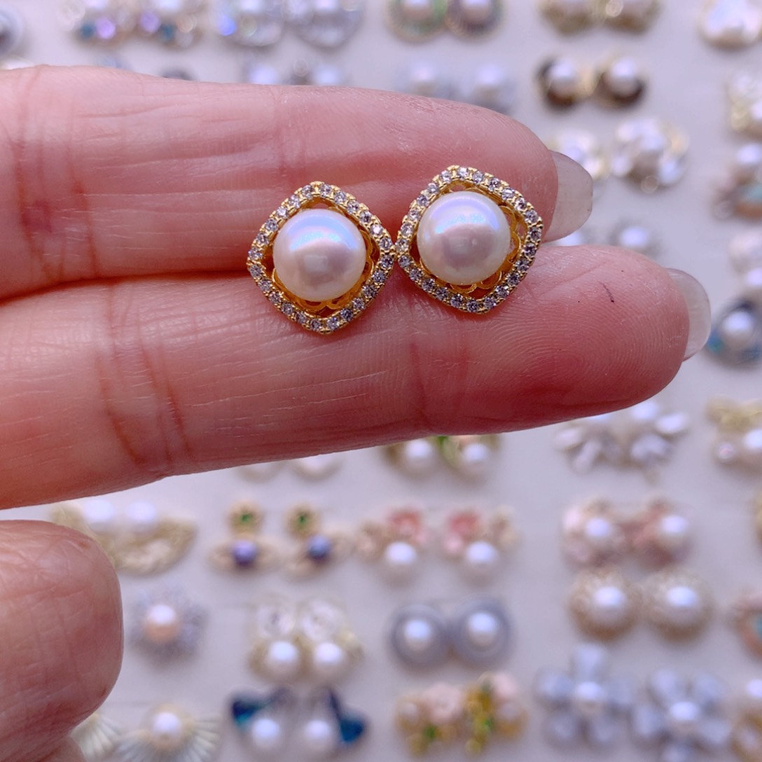 合金淡水珍珠耳饰