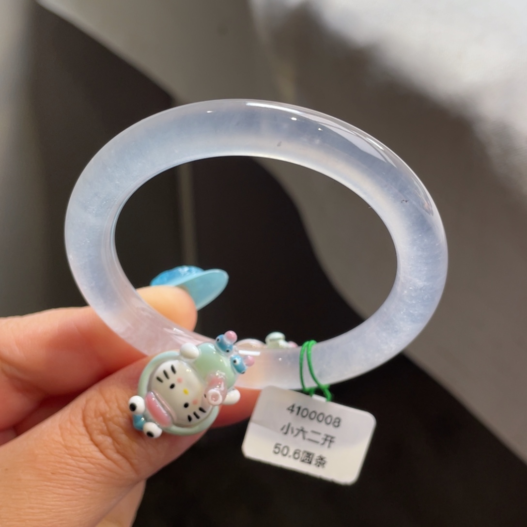 翡翠未镶嵌手镯冰玻白月光圆条手镯，小六二开现询