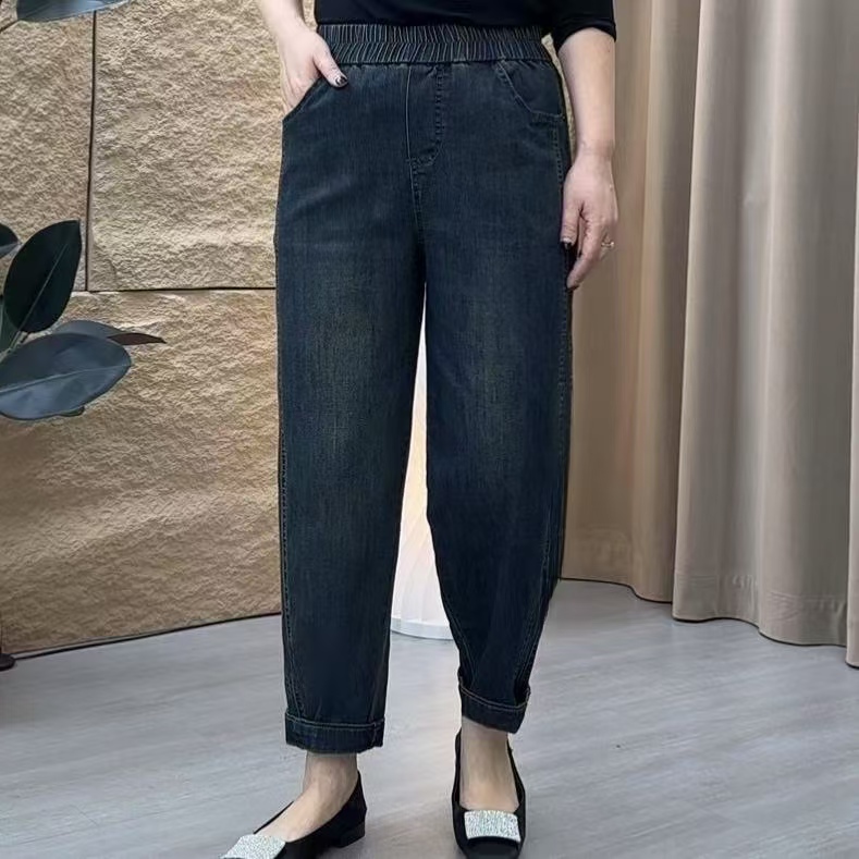 春秋新款爆款薄款流行洋气女士松紧腰百搭水洗牛仔哈伦裤NN6-11
