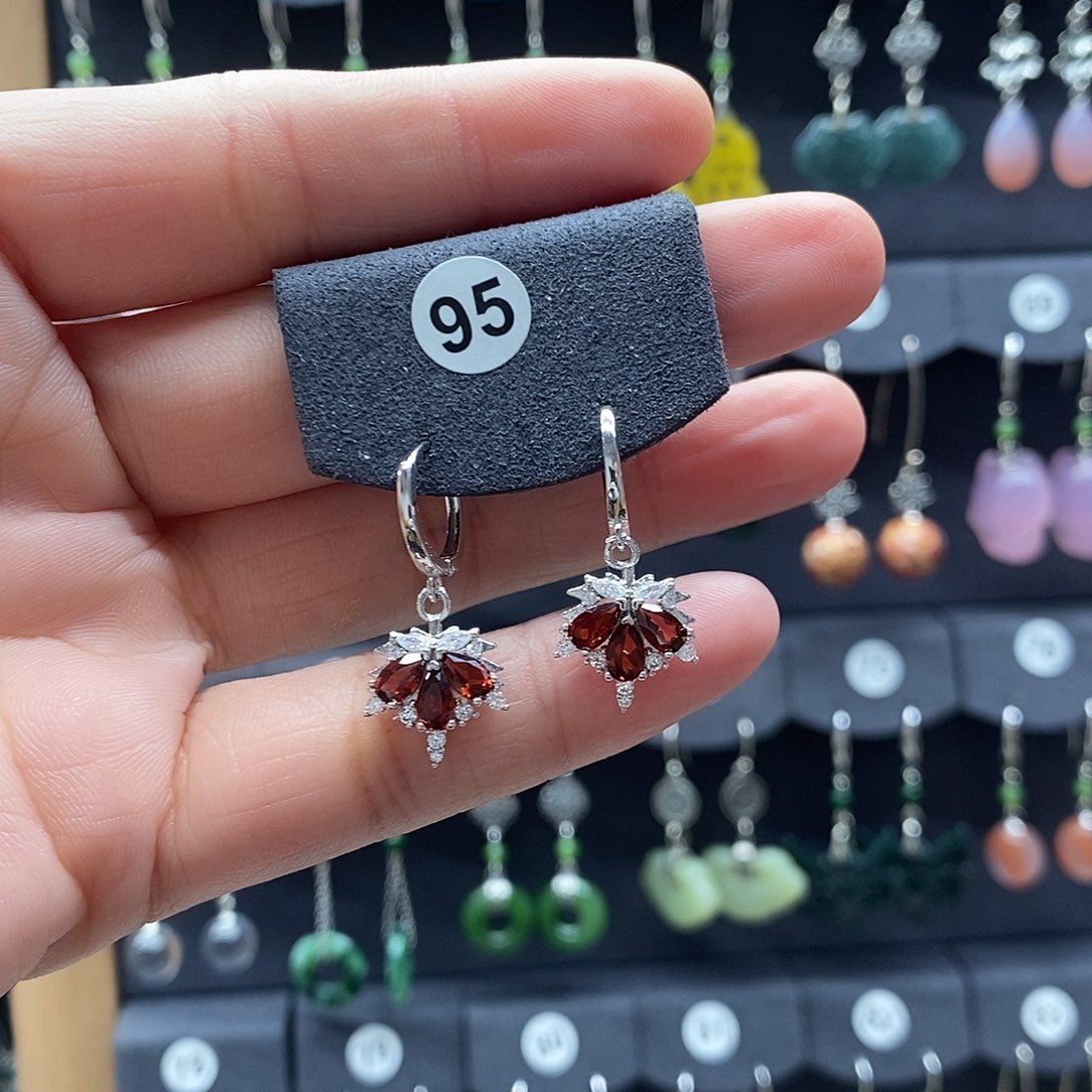 化***里银S925镶嵌耳饰水晶