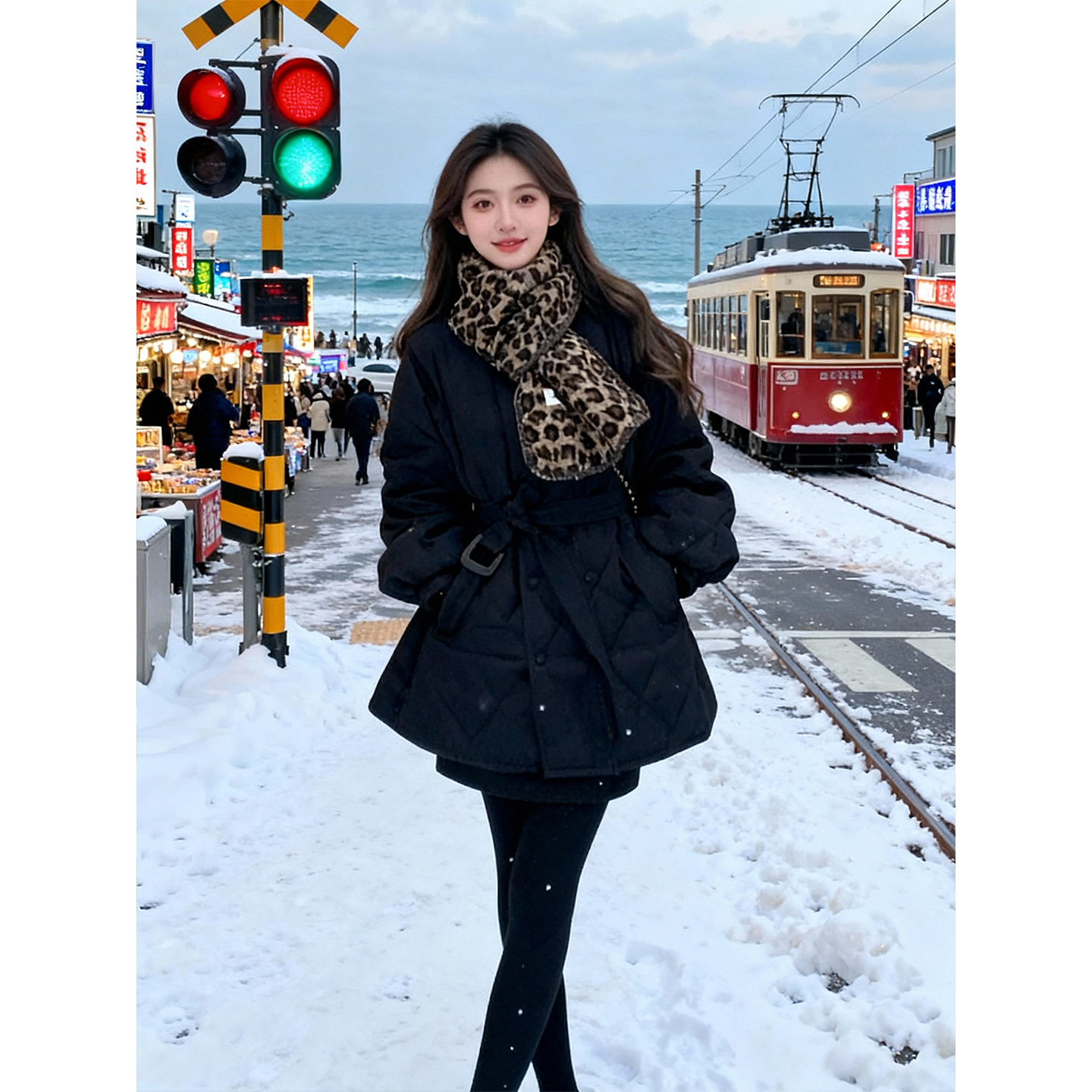 黑色小香风圆领菱格棉服外套女2025秋冬新高级感收腰气质夹棉上衣