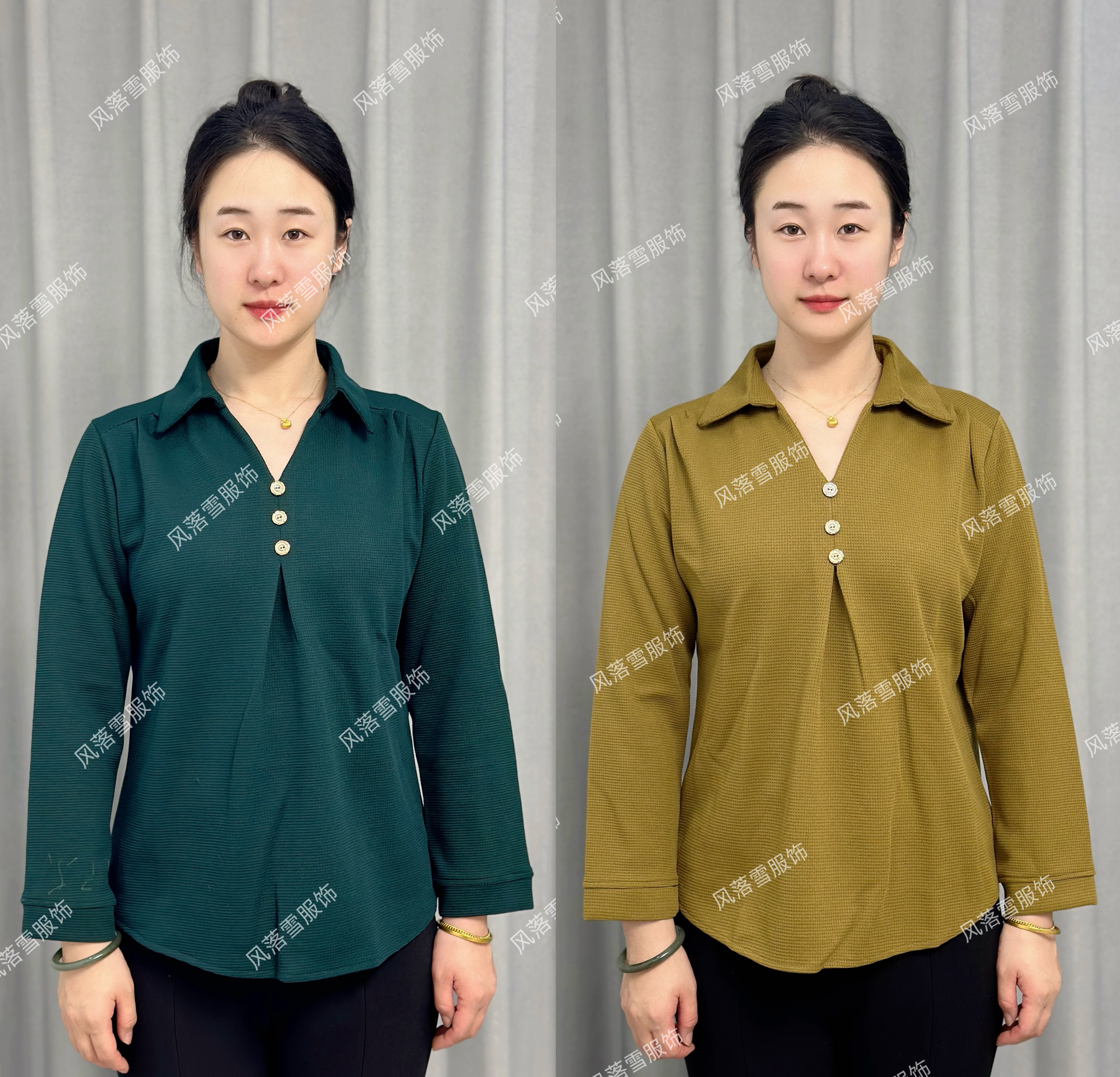 秋季新款时尚妈妈装POLO领时尚大码洋气华夫格遮肚显瘦长袖小衫