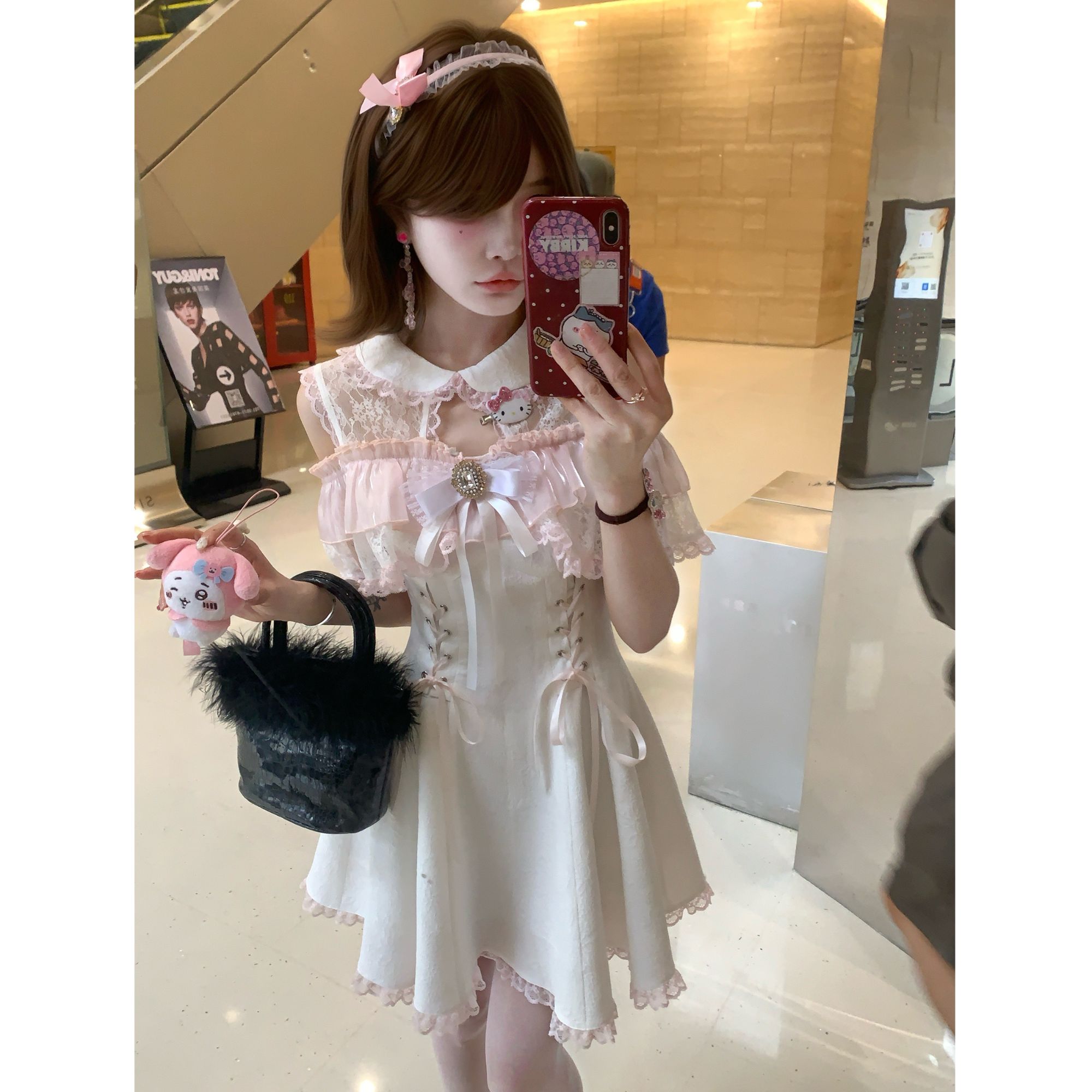 大码女装白桃微醺温柔少女可爱连衣裙12385