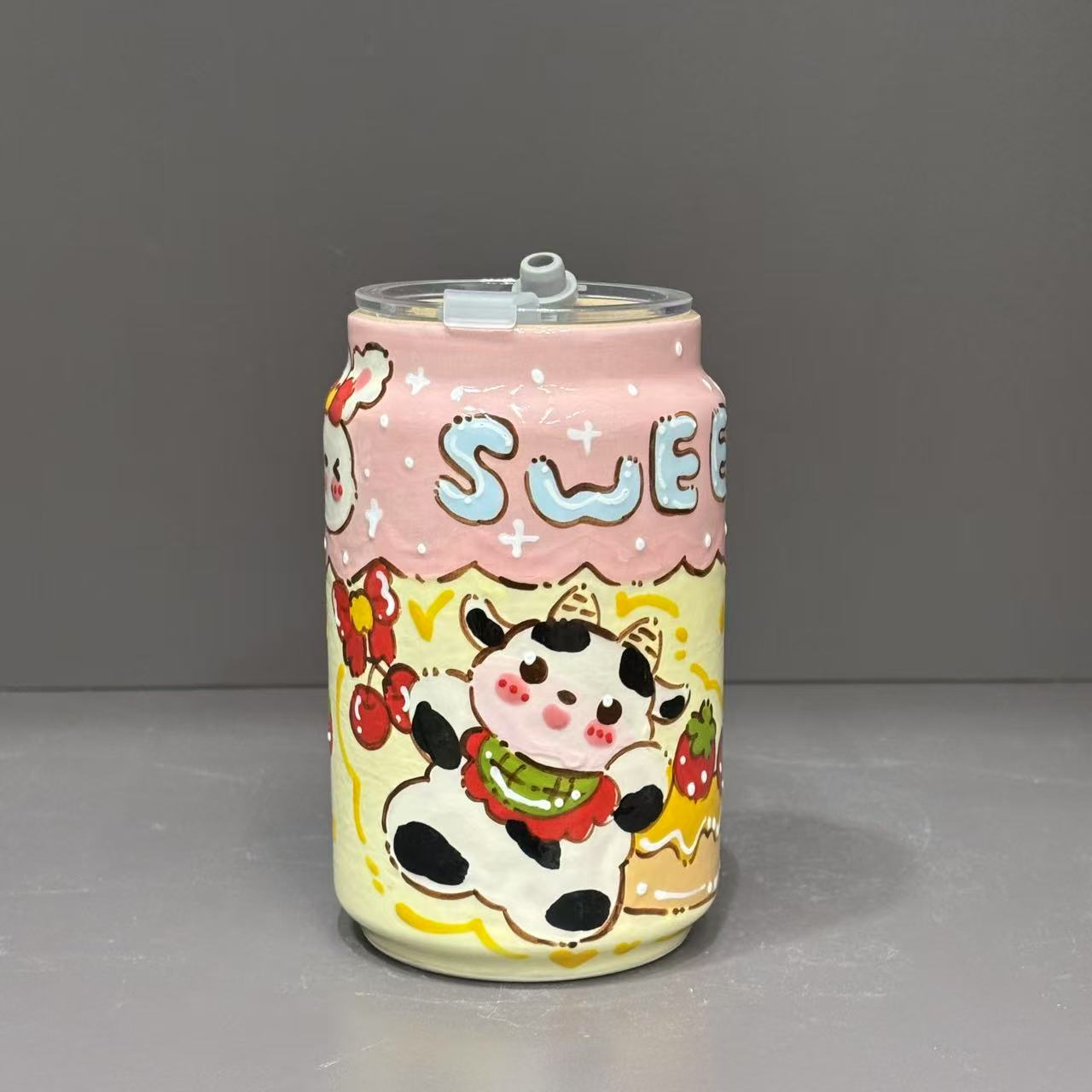 683小牛可爱手绘吸管杯