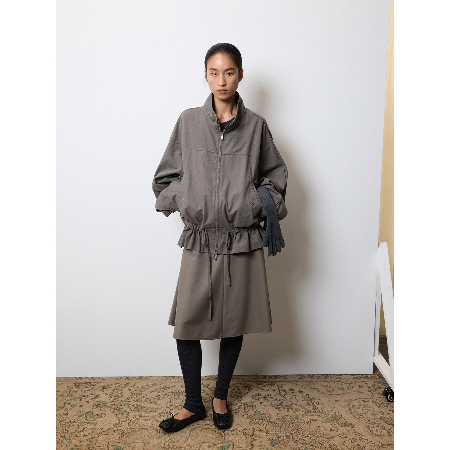 RandomPiece25秋新  进口棉水洗做旧立领低腰抽绳设计廓形夹克