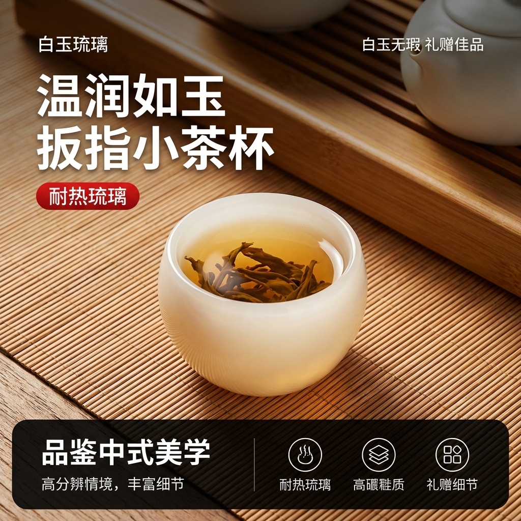 媚家冰玉琉璃扳指杯中式手工琉璃茶杯耐高温家用主人杯加厚不烫手商品图